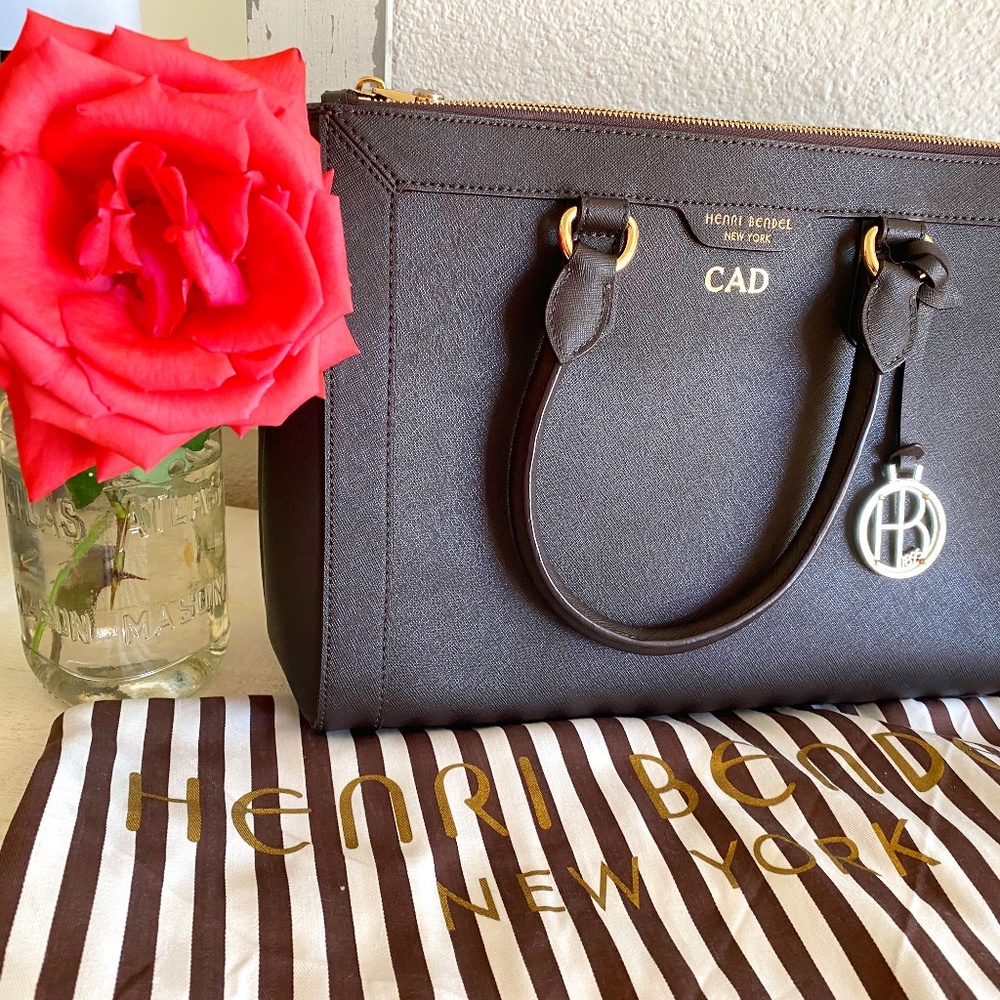 HENRI BENDEL BROWN SAFFIANO LEATHER TOTE SHOULDER BAG NWOT